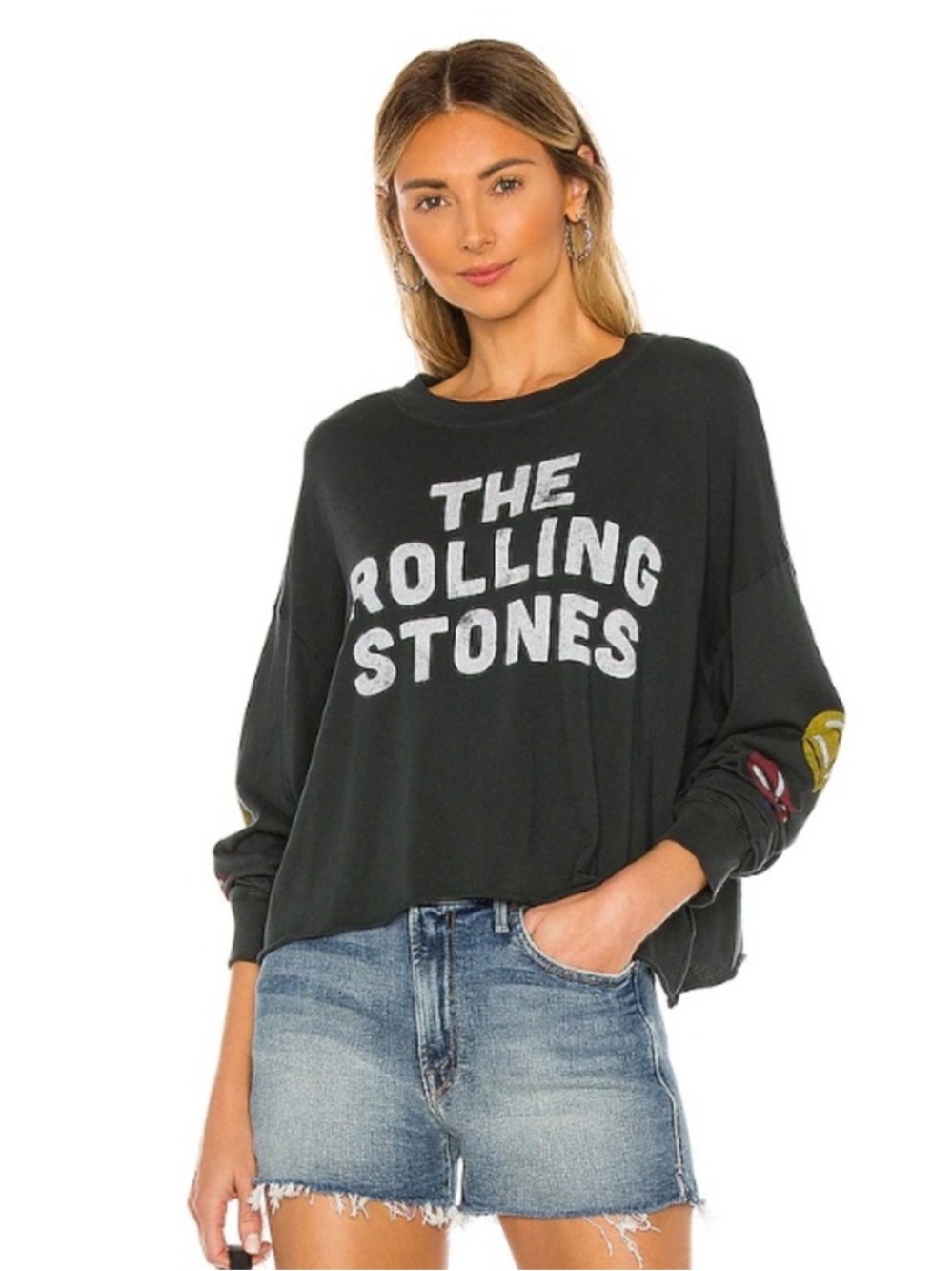 Daydreamer The Rolling Stones Graphic Long Sleeve Tee in Vintage Black